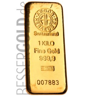 Goldbarren 1000 Gramm • 999,9/1000 • Argor-Heraeus • Vorderseite • 500 px  