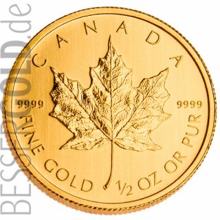 Maple Leaf • 1/2 Feinunze Gold • 999,9/1000 • (Kanada) • Ahornblatt-Seite