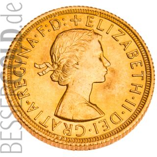 Sovereign Goldmünze • Portrait Elisabeth II. • 916,67/1000 • (Großbritannien) • Portraitseite