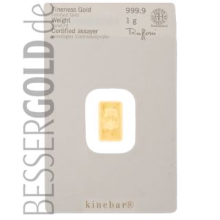 Kinebarren • 1 gr Feingold • 999,9/1000 • Heraeus (Deutschland) / Argor-Heraeus (Schweiz) • Rückseite in Blister • 500px