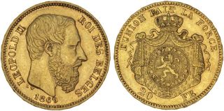 Goldmünze 20 Francs Leopold. II. (Belgien)