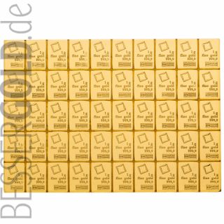 Goldbarren CombiBar 50x 1 Gramm • 999,9/1000 • Valcambi (Schweiz) • Vorderseite • 500px