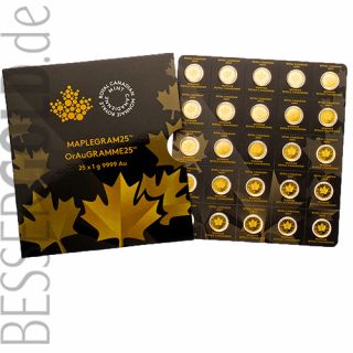 Maplegram 25x1g Maple Leaf Gold (Kanada) - Motivseite - 500 px