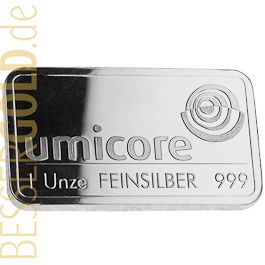 Silberbarren 1 Feinunze • UMICORE • 999/1000 • Vorderseite • (Deutschland/Belgien)