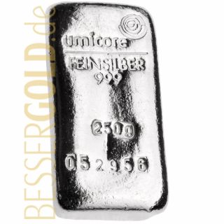 Silberbarren 250 Gramm • UMICORE • 999/1000 • Vorderseite • (Deutschland)
