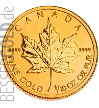 Maple Leaf • 1/10 Feinunze Gold • 999,9/1000 • (Kanada) • Ahornblatt-Seite