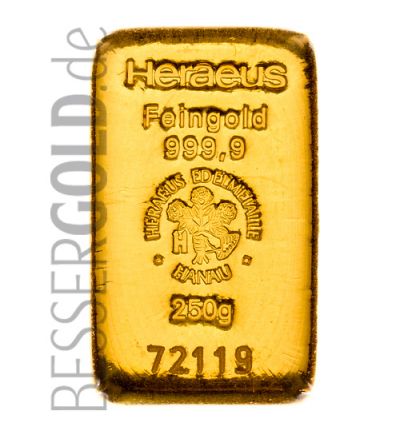 Goldbarren 250 Gramm Heraeus - Vorderseite - 500px