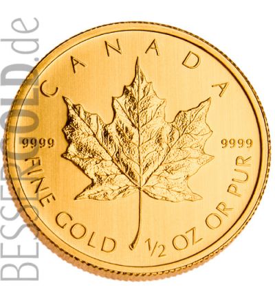 Maple Leaf • 1/2 Feinunze Gold • 999,9/1000 • (Kanada) • Ahornblatt-Seite