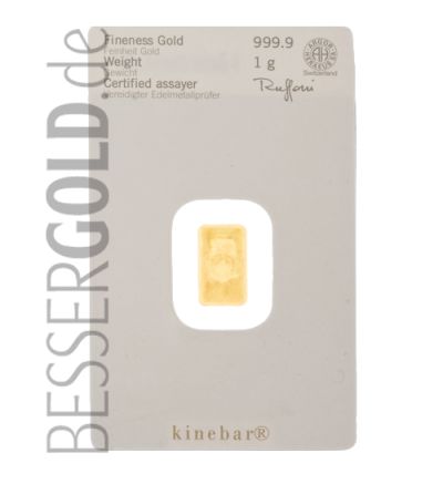 Kinebarren • 1 gr Feingold • 999,9/1000 • Heraeus (Deutschland) / Argor-Heraeus (Schweiz) • Rückseite in Blister • 500px