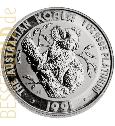 Koala • 1 Feinunze Platin • 999,5/1000 • The Perth Mint (Australien) • Beutelbär-Seite