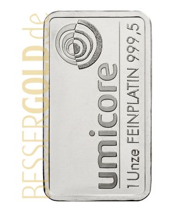 Platinbarren 1 Feinunze • UMICORE (Deutschland) • 999,5/1000 • Vorderseite • 265px